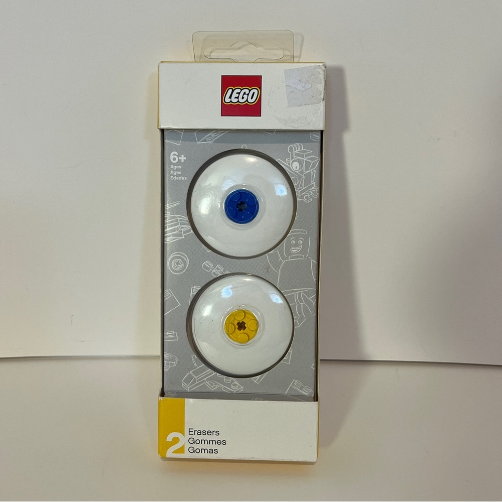 5/$25 2015 LEGO (2) Pencil ERASERS Brand New NWT bricks Yellow Blue